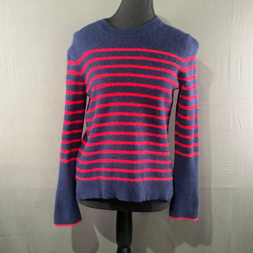 La Ligne Sweater Women M Cashmere Breton Stripe Quiet Luxury Old Money Navy Red